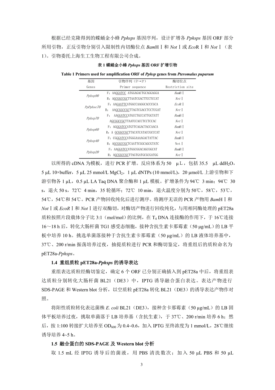 蝶蛹金小蜂热激蛋白家族基因表达与热保护功能_第3页