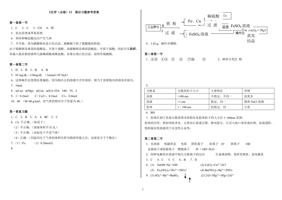 高一化学必修一新人教版课后习题参考答案_第1页