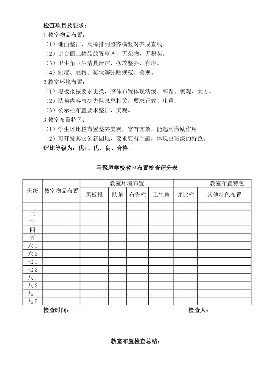 教室布置检查表_第1页