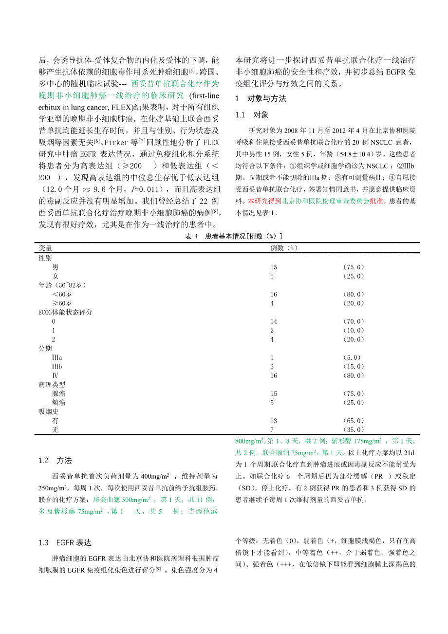 西妥昔单抗联合化疗一线治疗非小细胞肺癌20 例临床观察_第2页