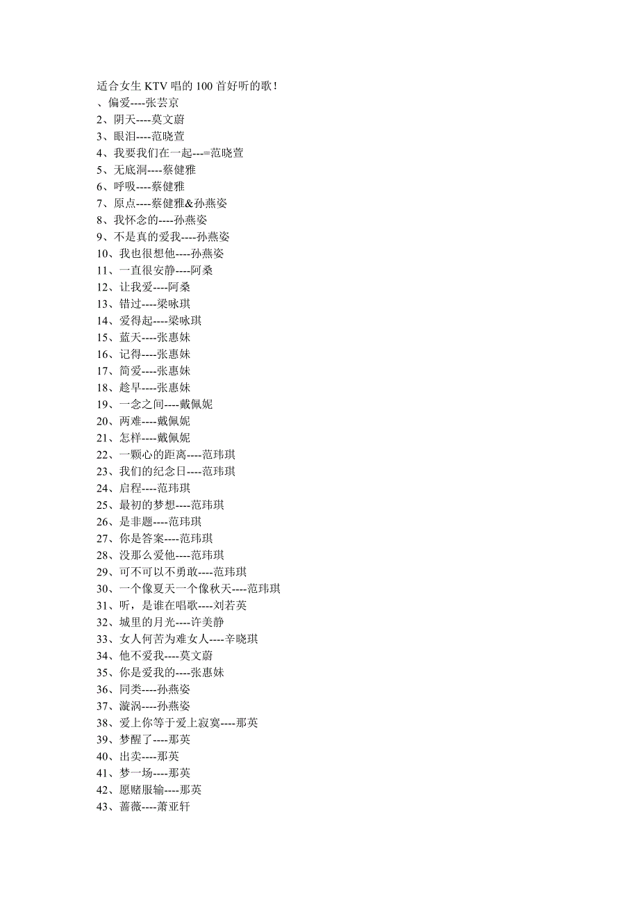 适合女生KTV唱的100首好听的歌_第1页