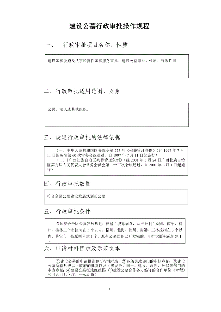 建设公墓行政审批操作规程_第1页