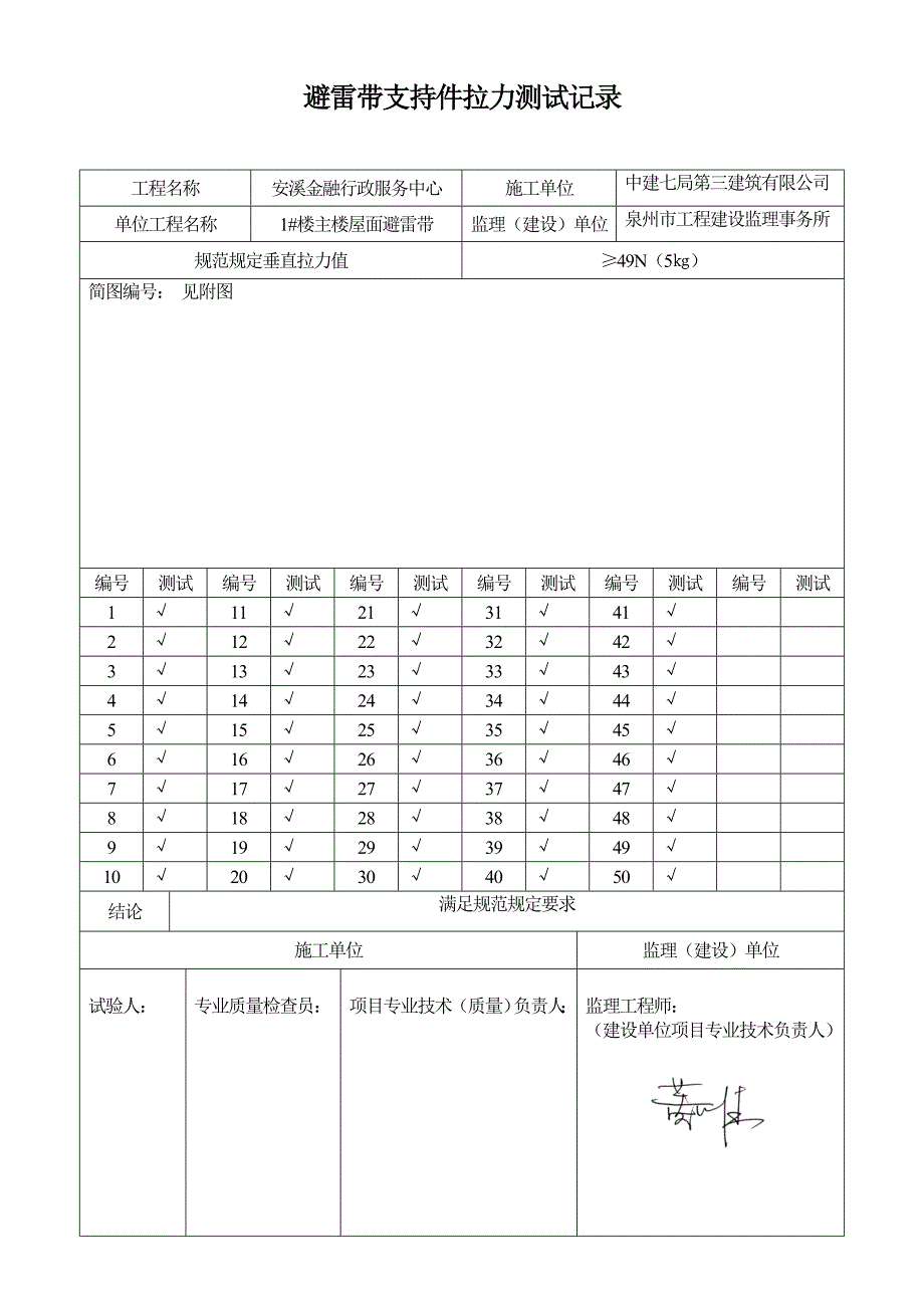 避雷带支持件拉力测试记录_第1页