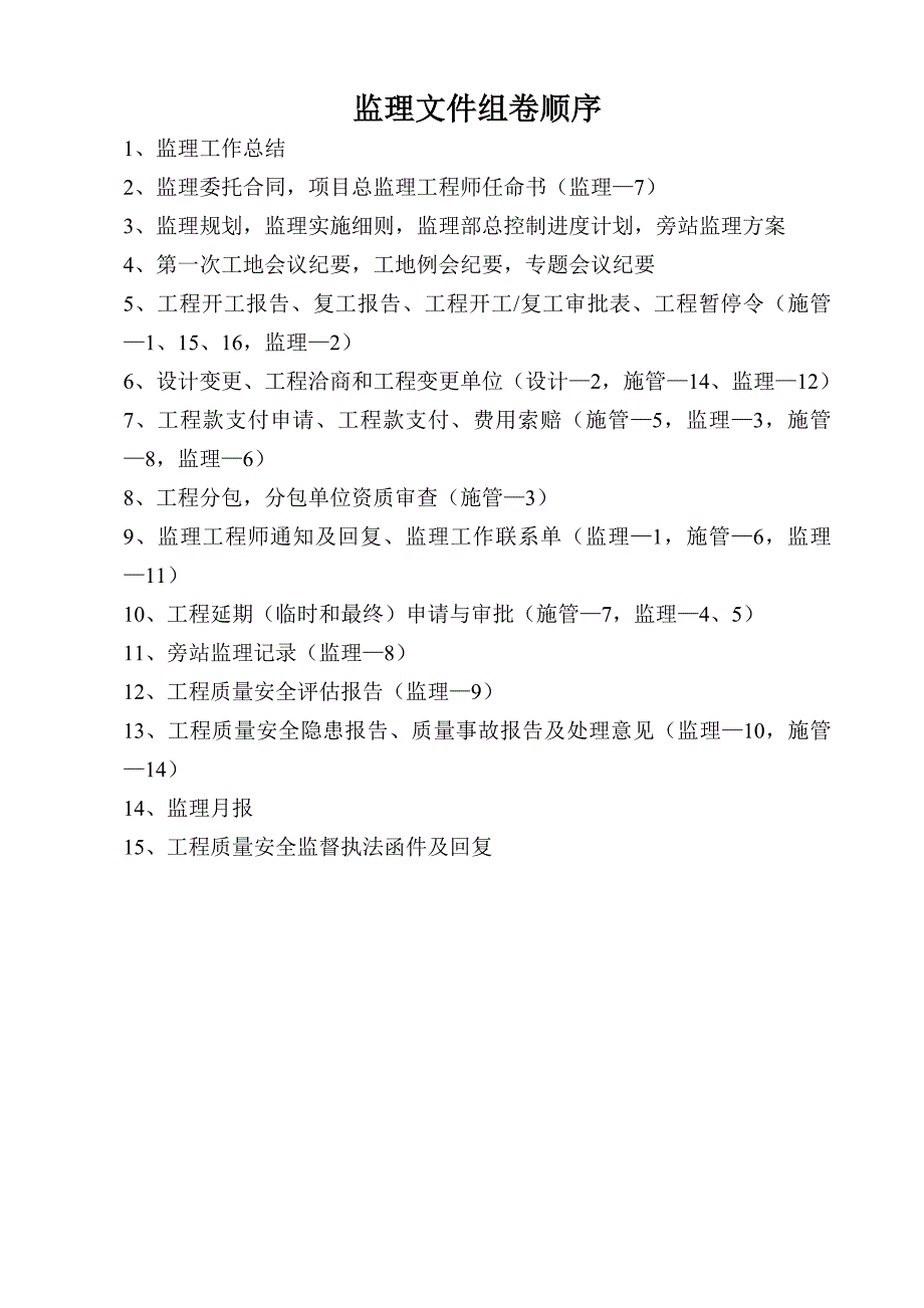 监理资料、施工文件顺序组卷_第1页