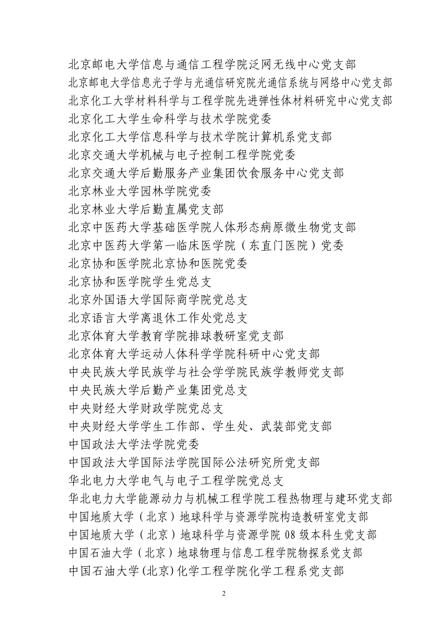 表彰的北京高校2010-2012年创先争优先进基层党组织_第2页