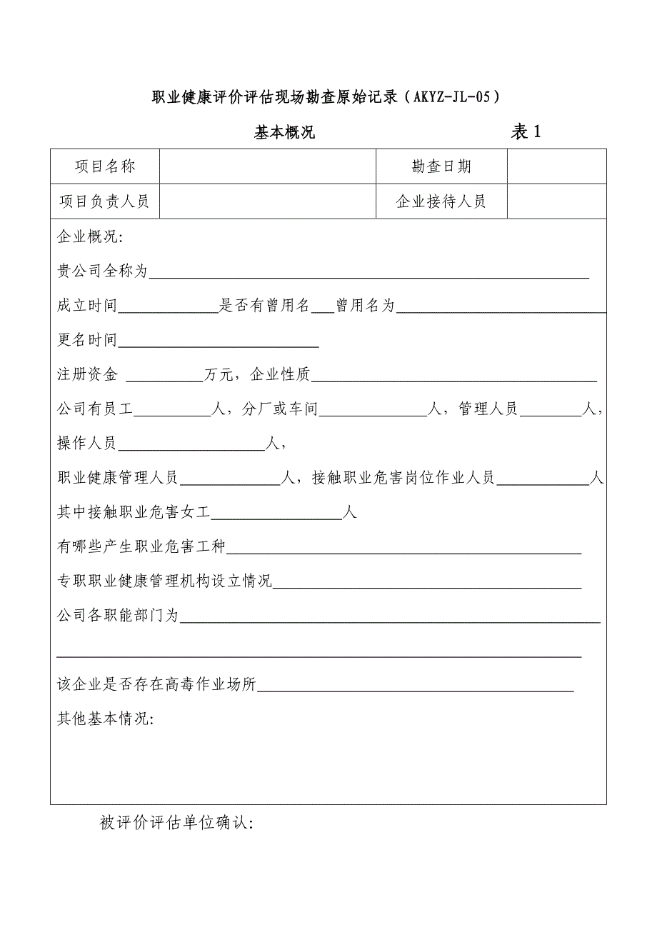 职业健康评价评估现场勘查原始记录AKYZJL052_第1页