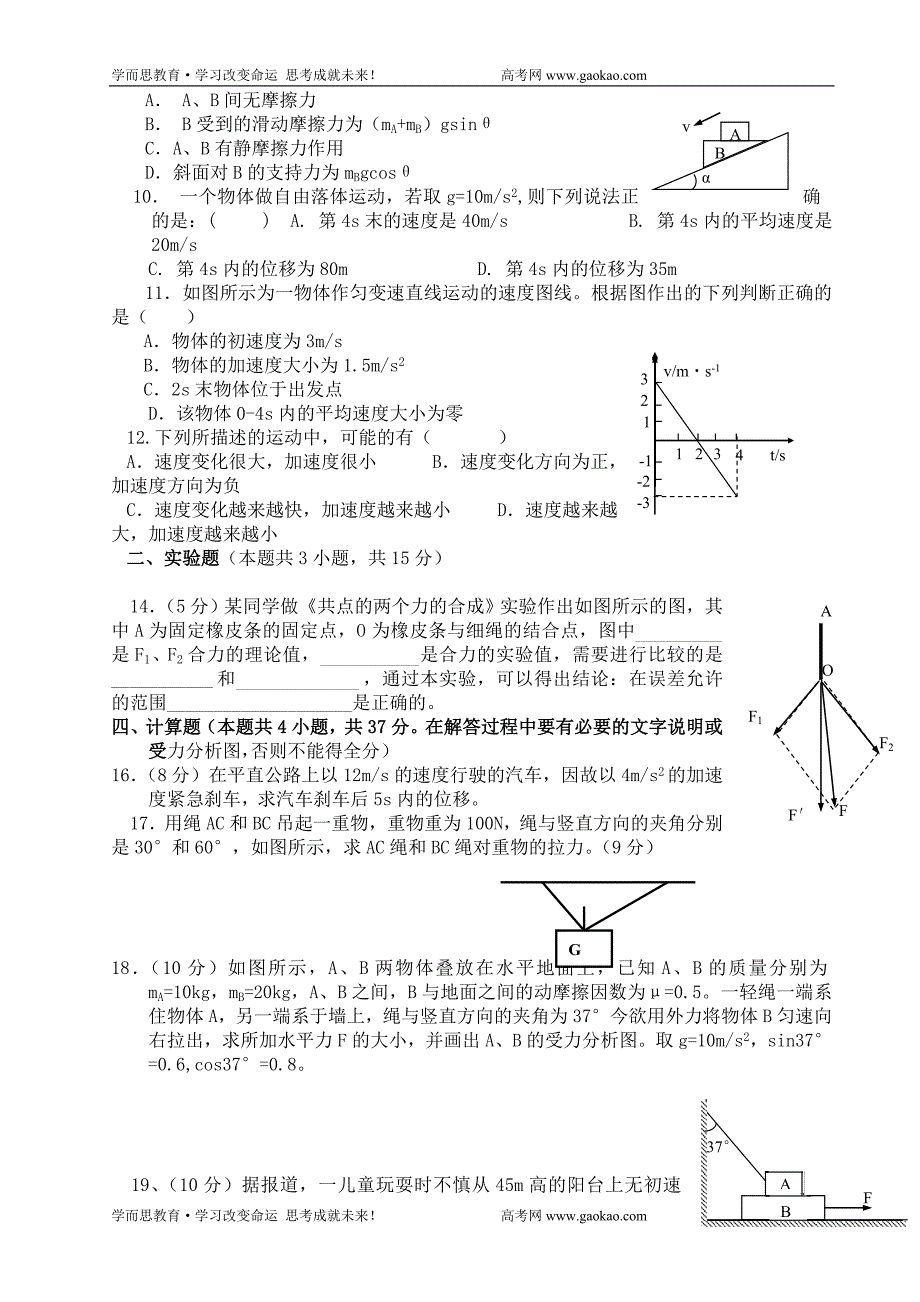 物理同步练习题高一物理必修一考试试题[1]_第2页