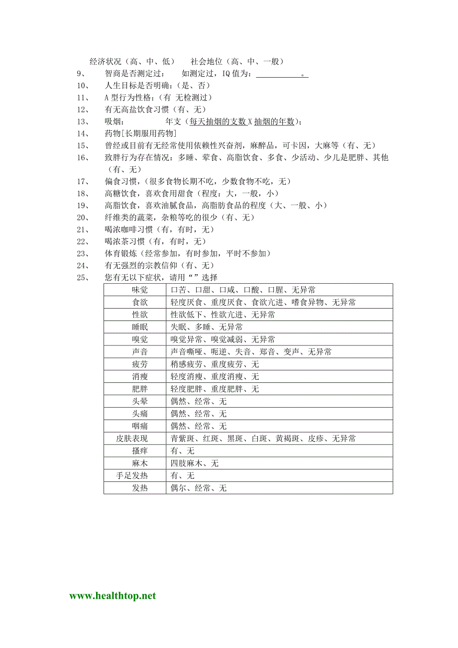 附：《健康和疾病风险评估个体调查表(问卷)》_第4页