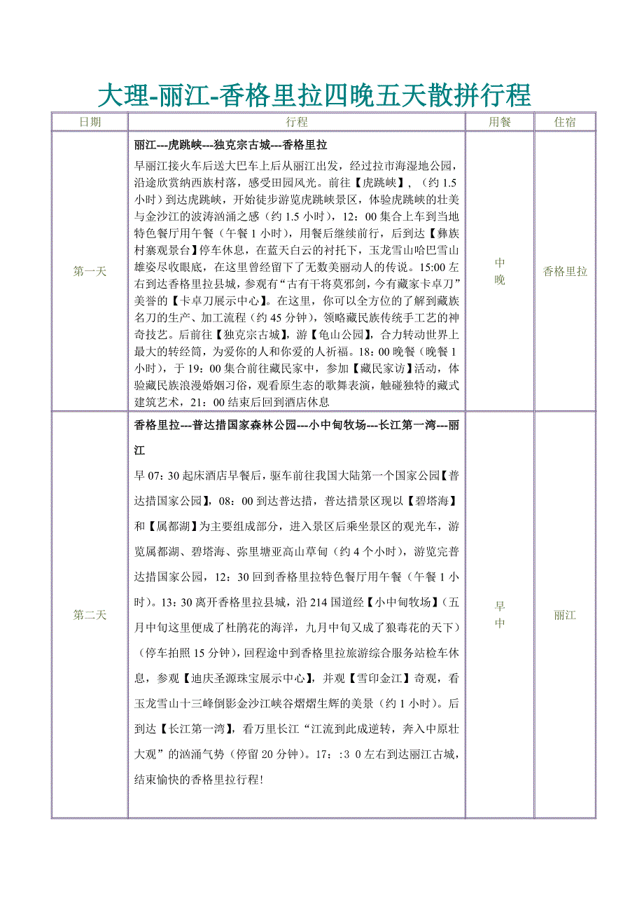 大理-丽江-香格里拉四晚五天散拼行程_第1页