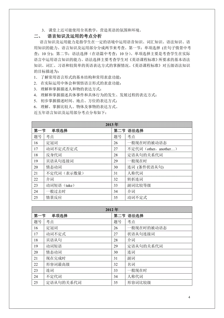 近五年中考英语考点分布(2014年版)_第4页