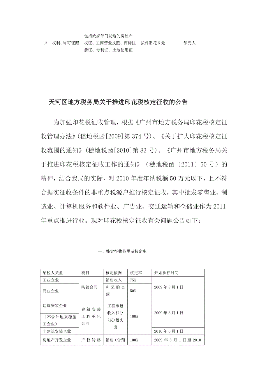 印花税税率表以及广州市核定征收比例表_第2页