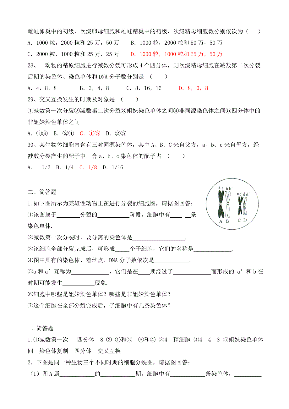 第1节_减数分裂和受精作用练习题_第4页