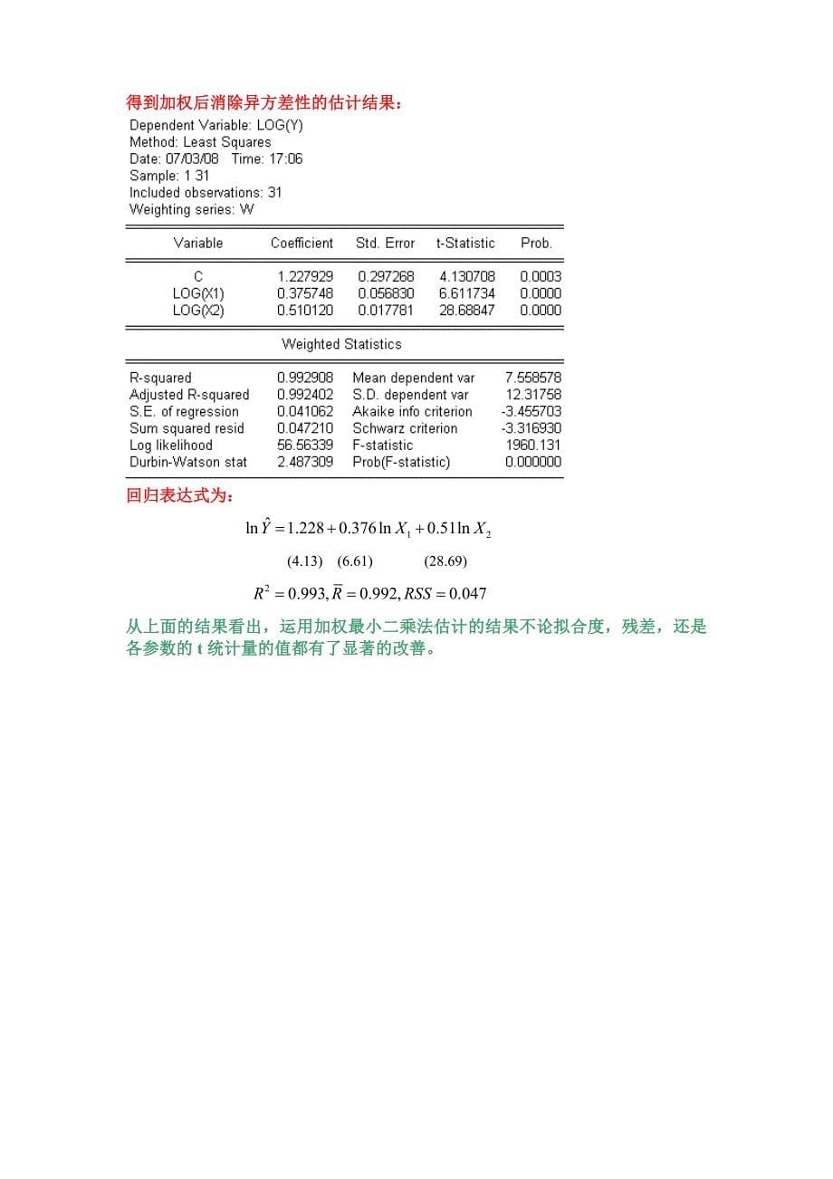 第四章 放宽基本假定的模型--异方差(课本实验及练习)_第5页