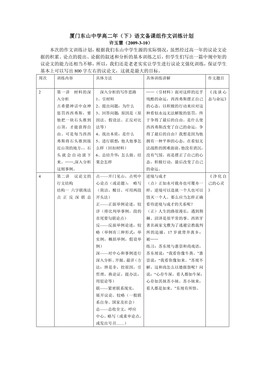 高二下作文训计练划 _第1页