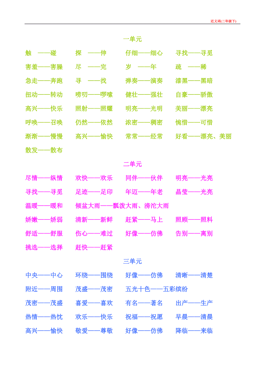 近义词-小学二年级(下)_第1页