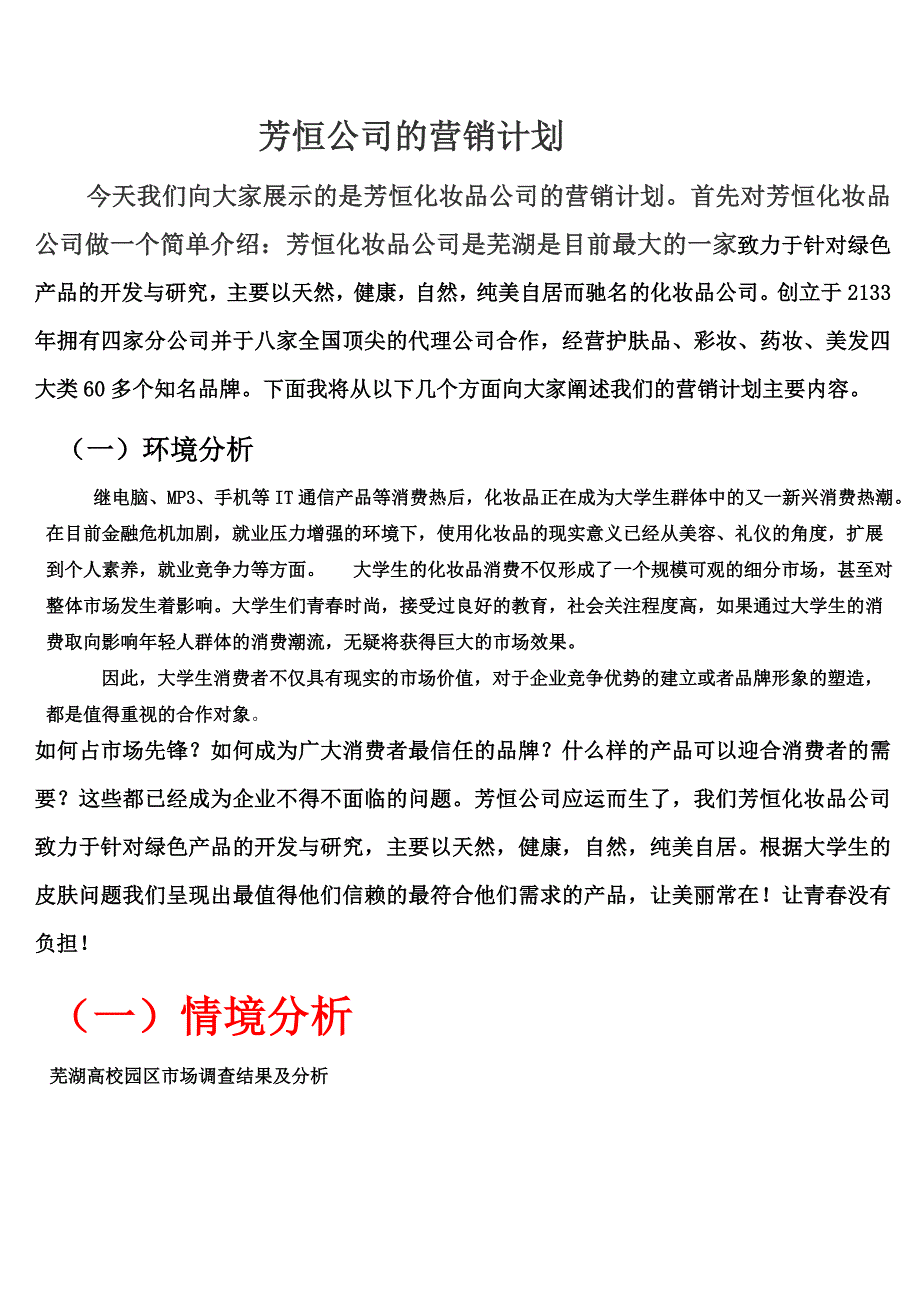 芳恒公司的营销计划_第1页