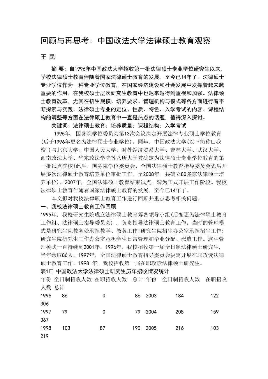 回顾与再思考 中国政法大学法律硕士教育观察_第1页
