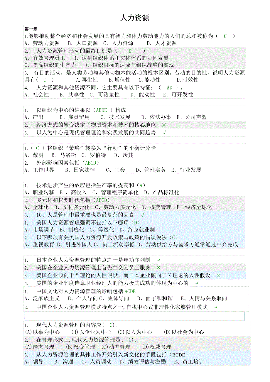 【2017年整理】人力资源练习_第1页