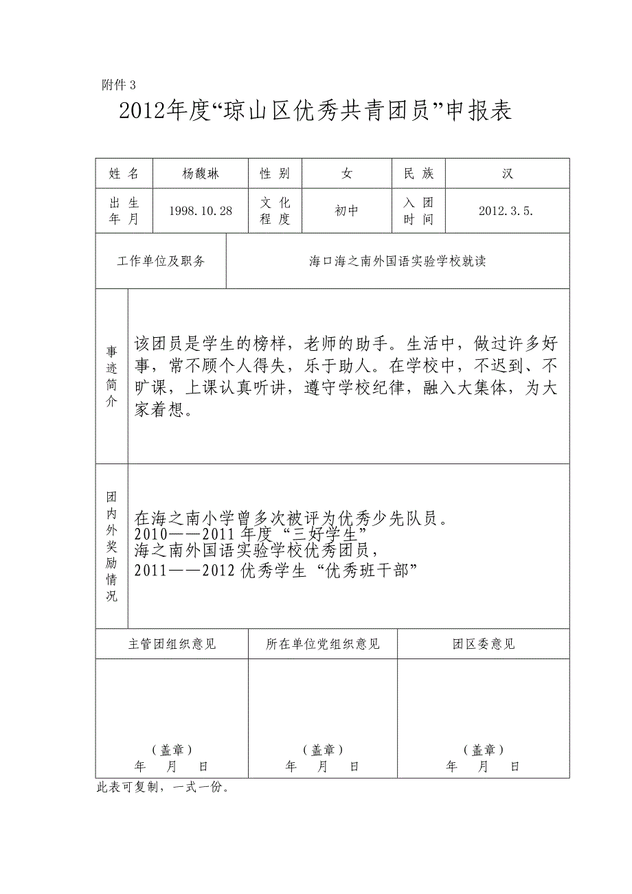 琼山区优秀共青团员申报表_第4页