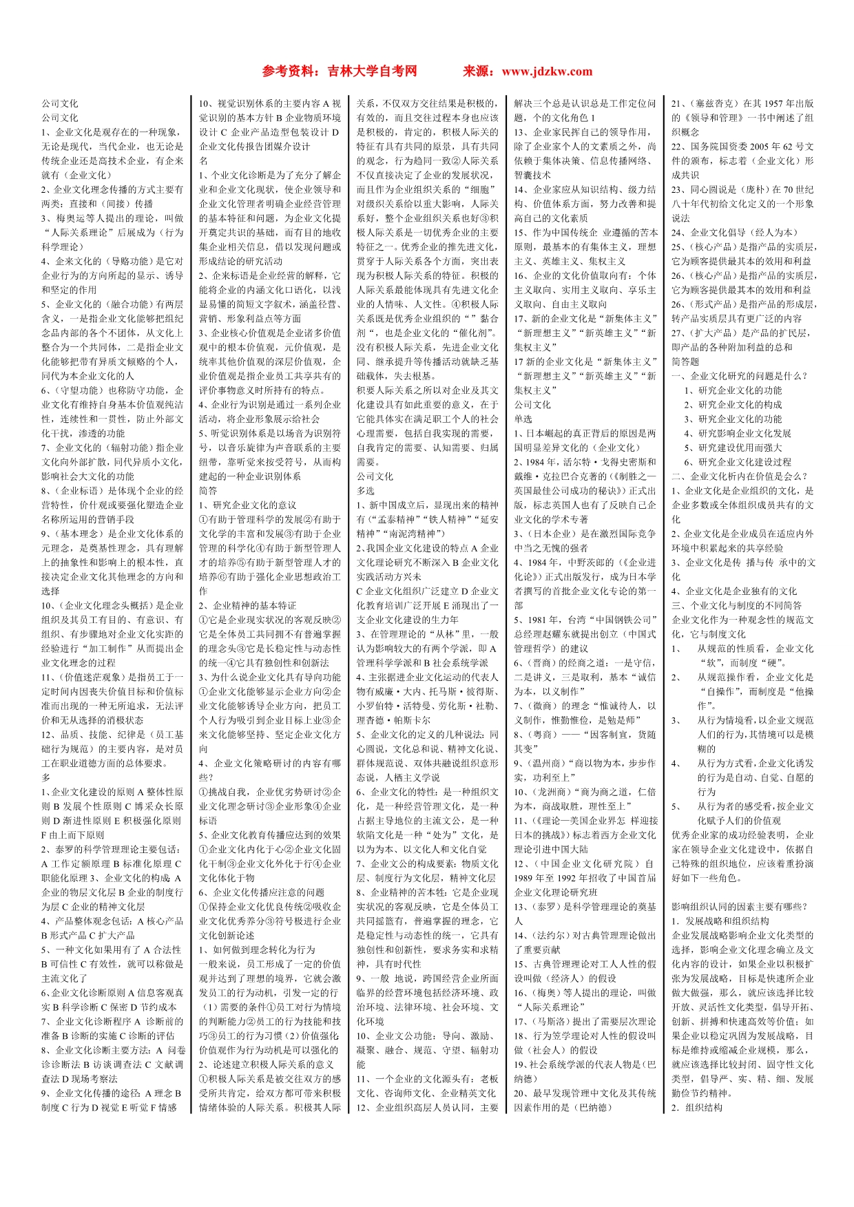 吉林省自学考试《公司文化学》模拟试题卷子_第1页