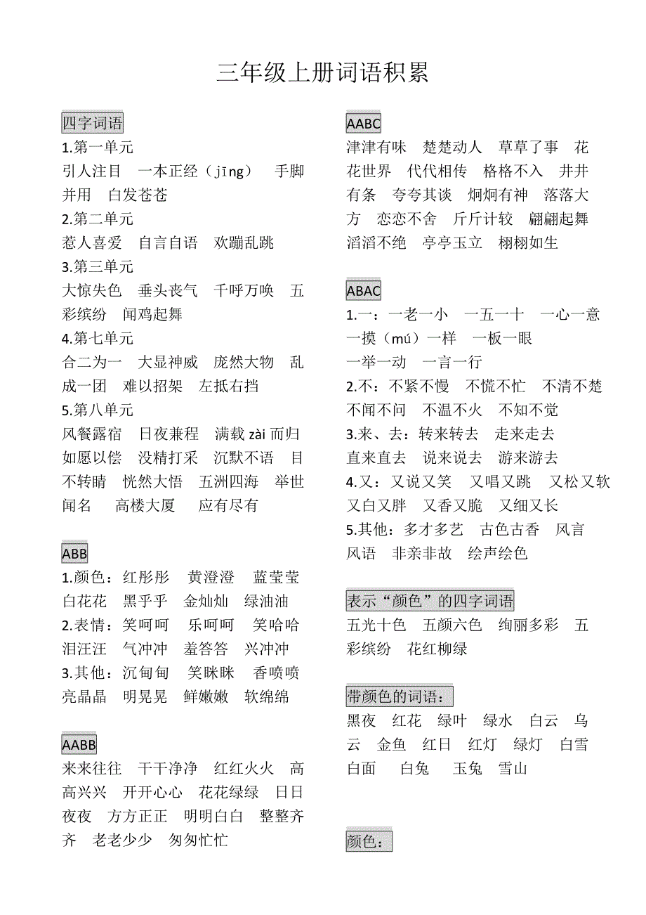 三年级上册词语积累(精简之后)_第1页