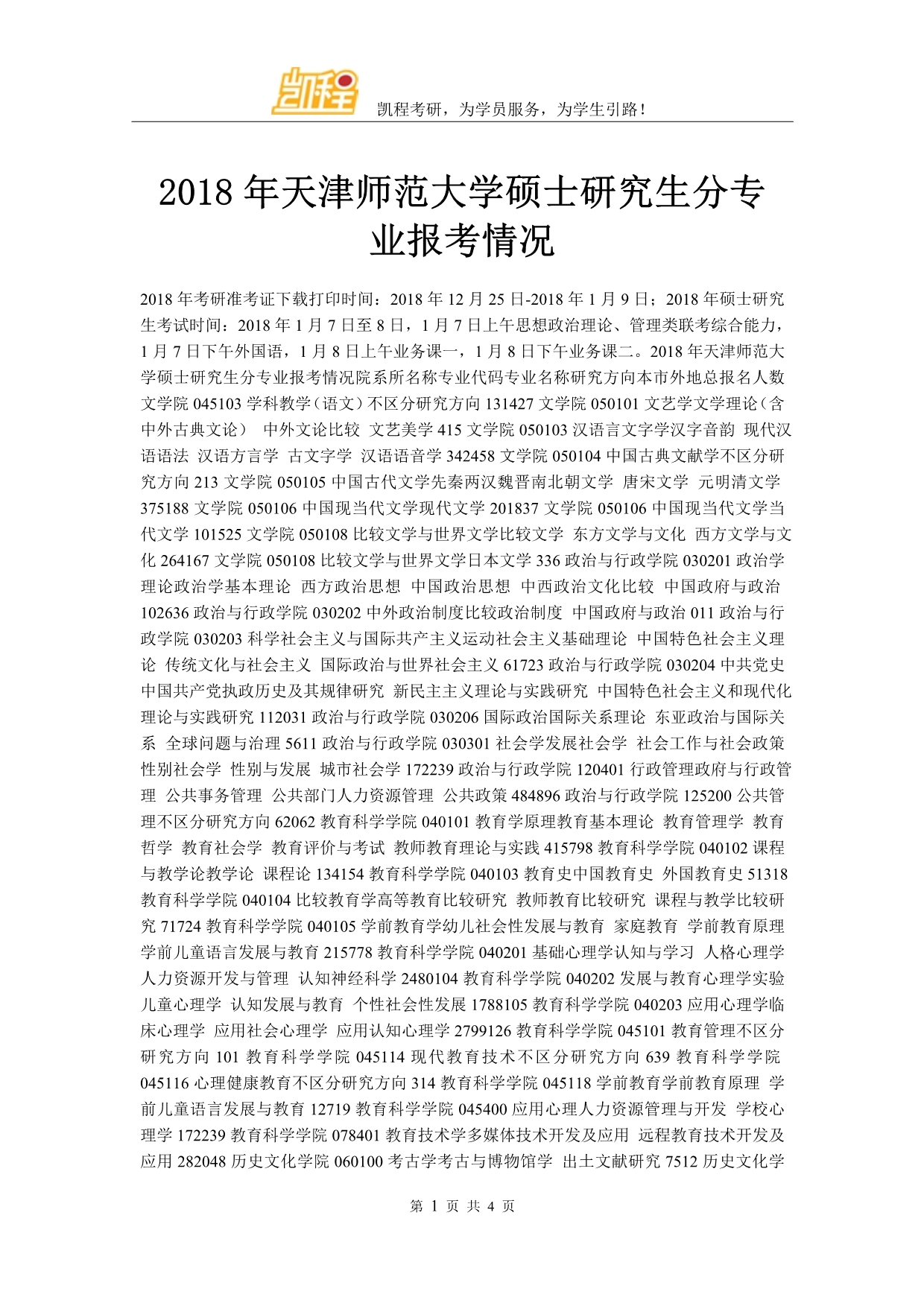 2018年天津师范大学硕士研究生分专业报考情况_第1页