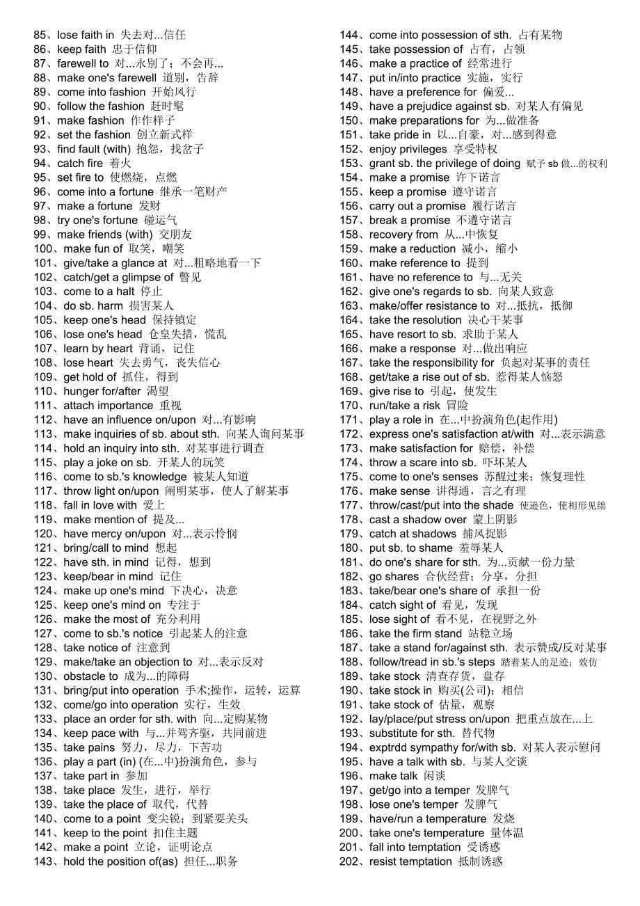 四级英语常用动词、名词、形容词、介词固定搭配_第5页