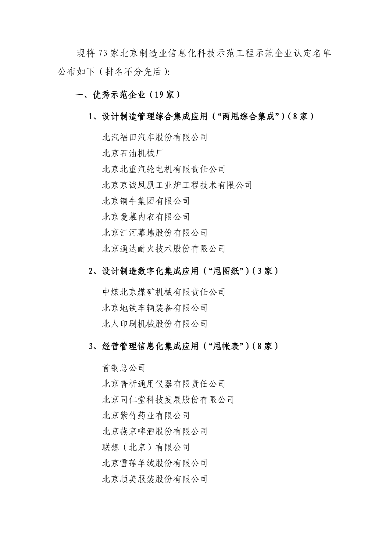 现将73家北京制造业信息化科技示范工程示范企业认定名_第1页
