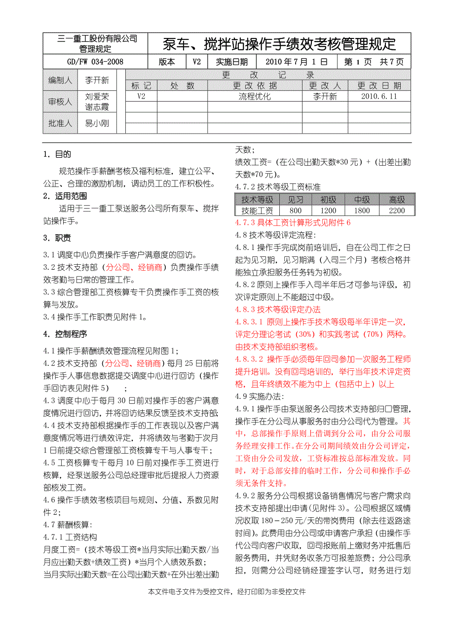 泵车、搅拌站操作手绩效考核管理规定_第1页