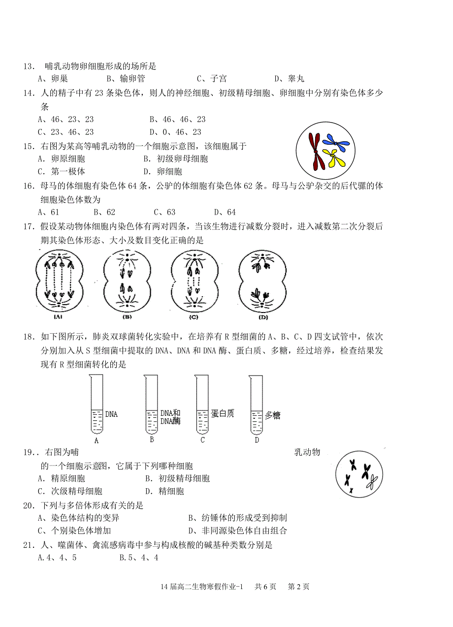 14届高二(上)生物寒假作业1_第2页