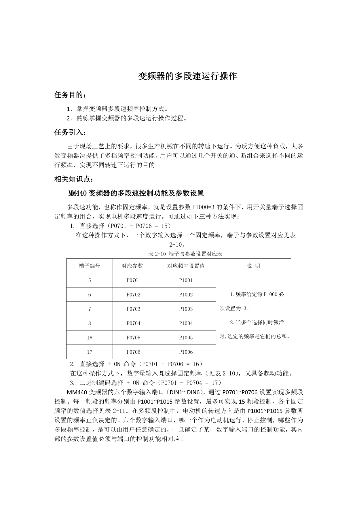 变频器的面板操作与多段调速运行指导书_第4页