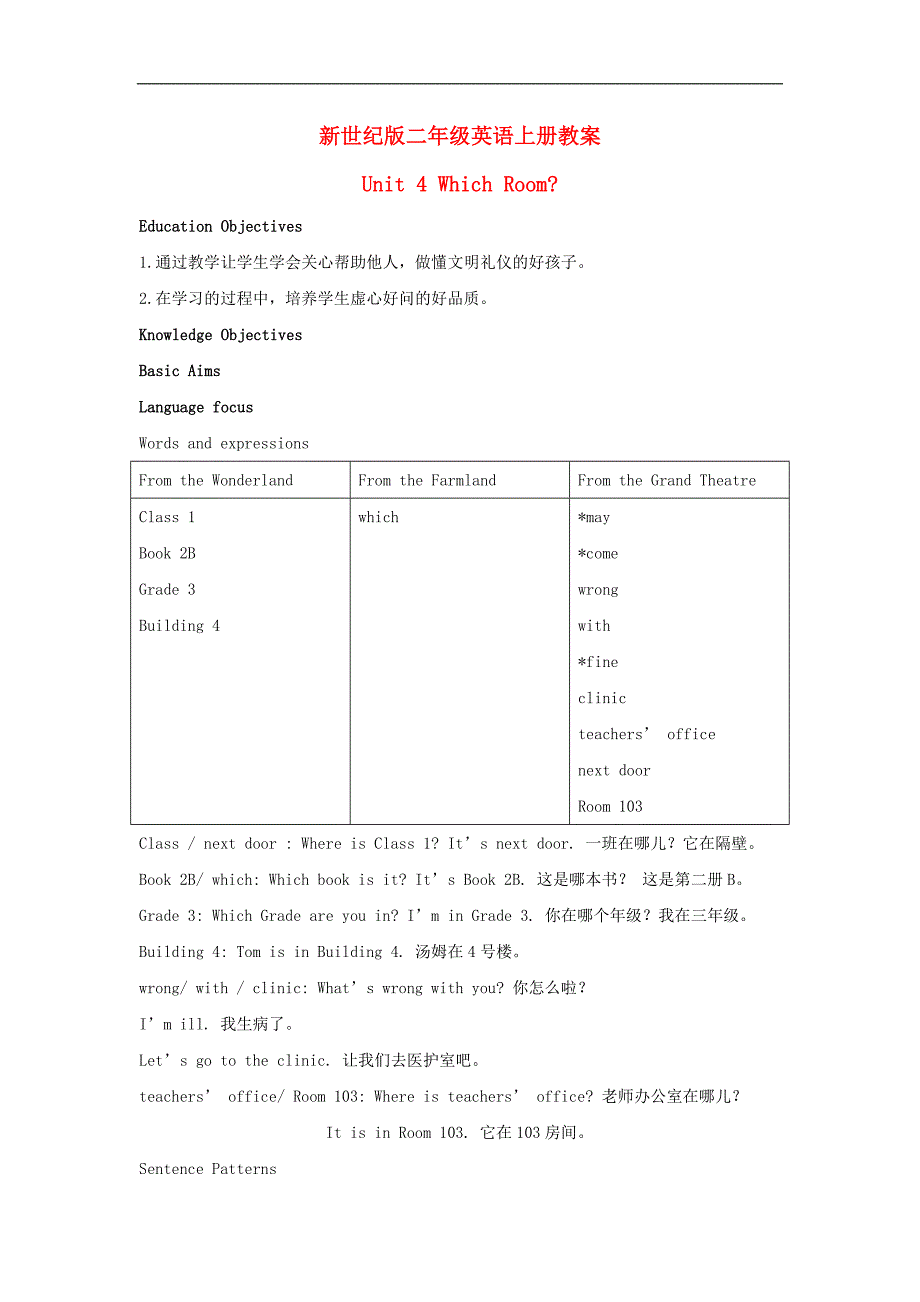 上海新世纪版二年级英语上册教案 Unit 4_第1页