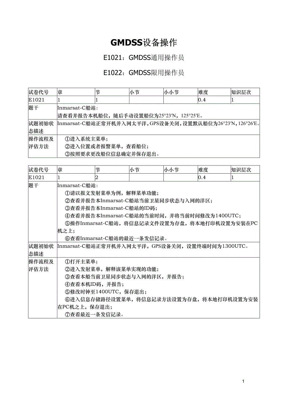 GMDSS设备操作评估题卡_第1页