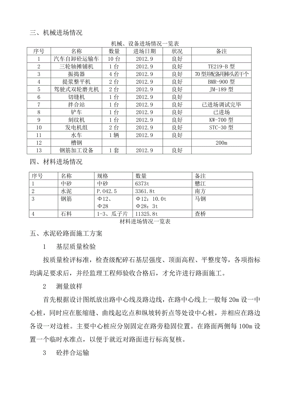 水泥砼路面试验段开工报告[1]_第4页