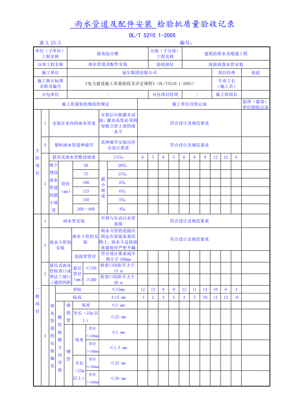 雨水管道及配件安装检验批质量验收记录_第1页