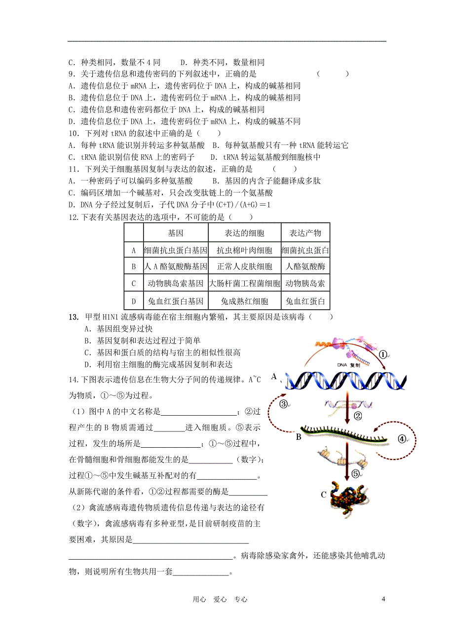 高中生物《基因的表达》学案3 中图版必修2_第4页