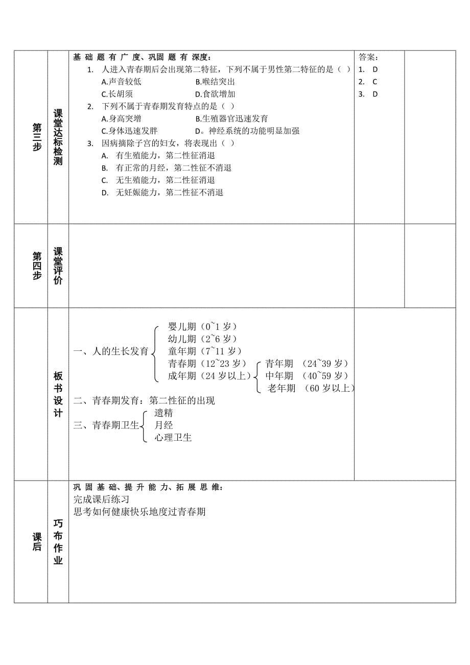 人的生长发育和青春期导学案已完成_第5页