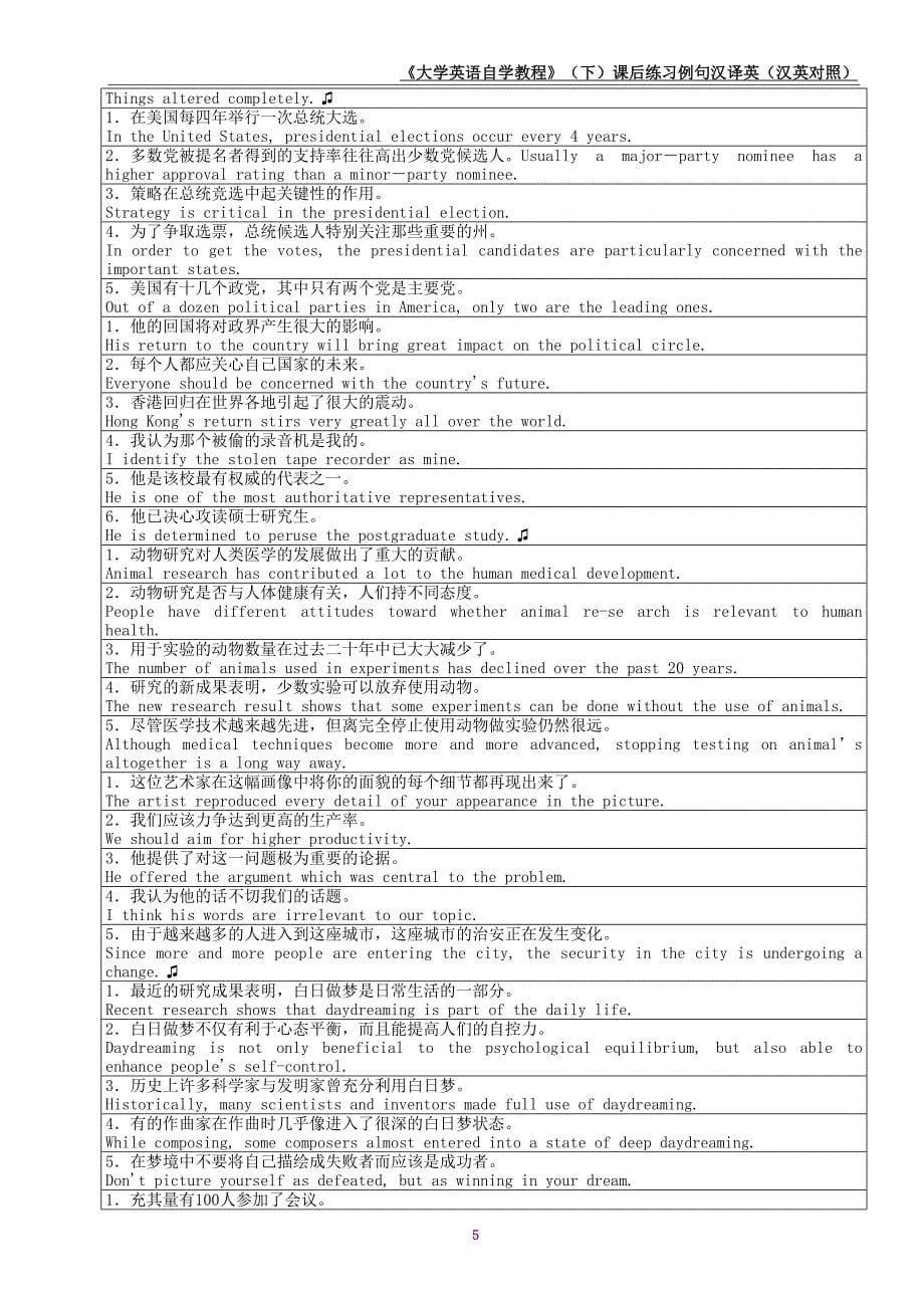 《大学英语自学教程》(下)课后练习例句汉译英_第5页