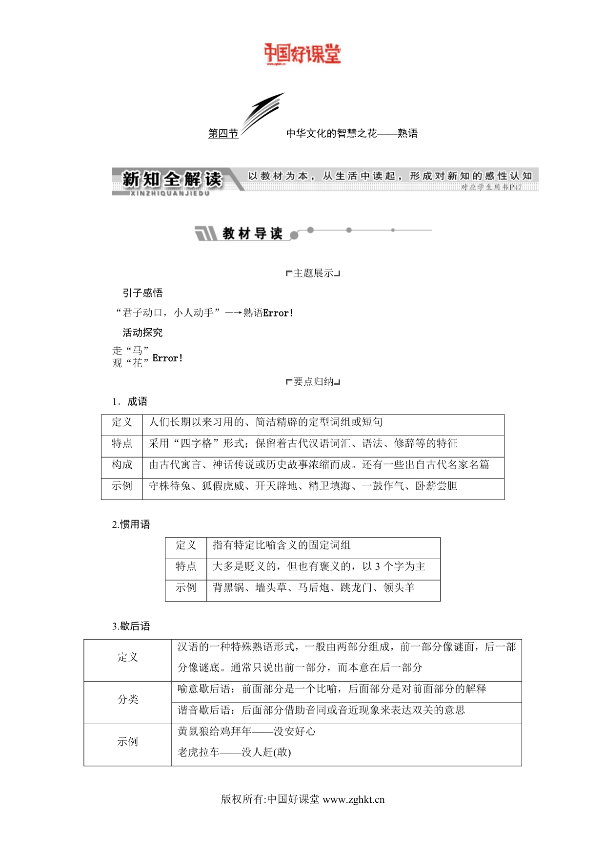 2016新课标三维人教语文选修语言文字应用第四课第四节中华文化的智慧之花——熟语_第1页