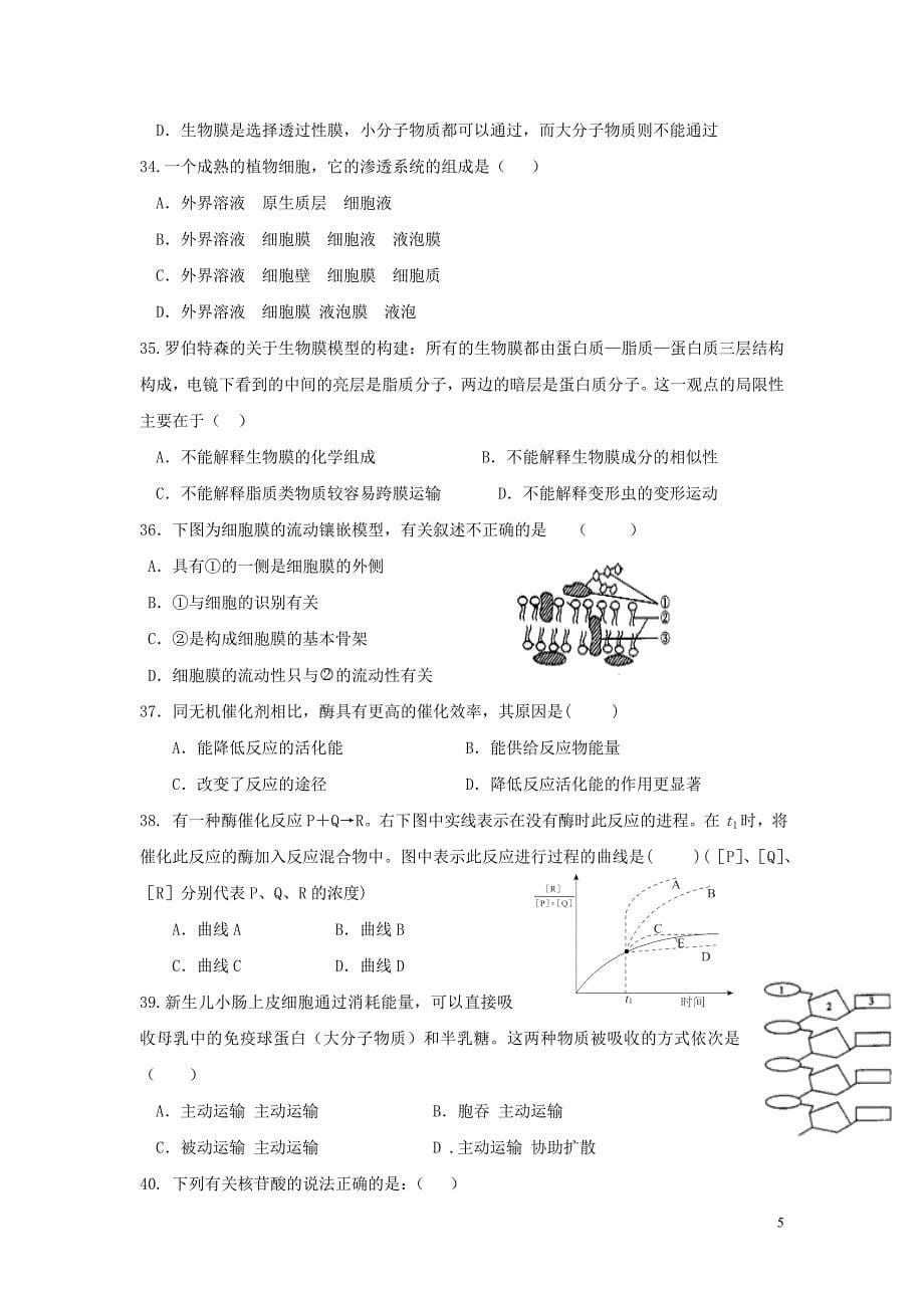 云南省保山市腾冲八中2013-2014学年高一生物上学期期中试题_第5页