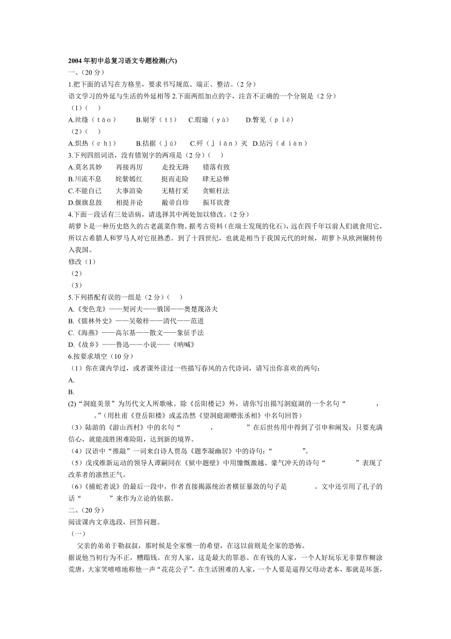 2004年初中总复习语文专题检测6_第1页