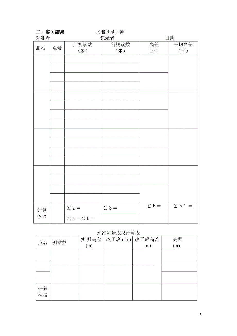 测量学实验报告二 水准路线_第3页