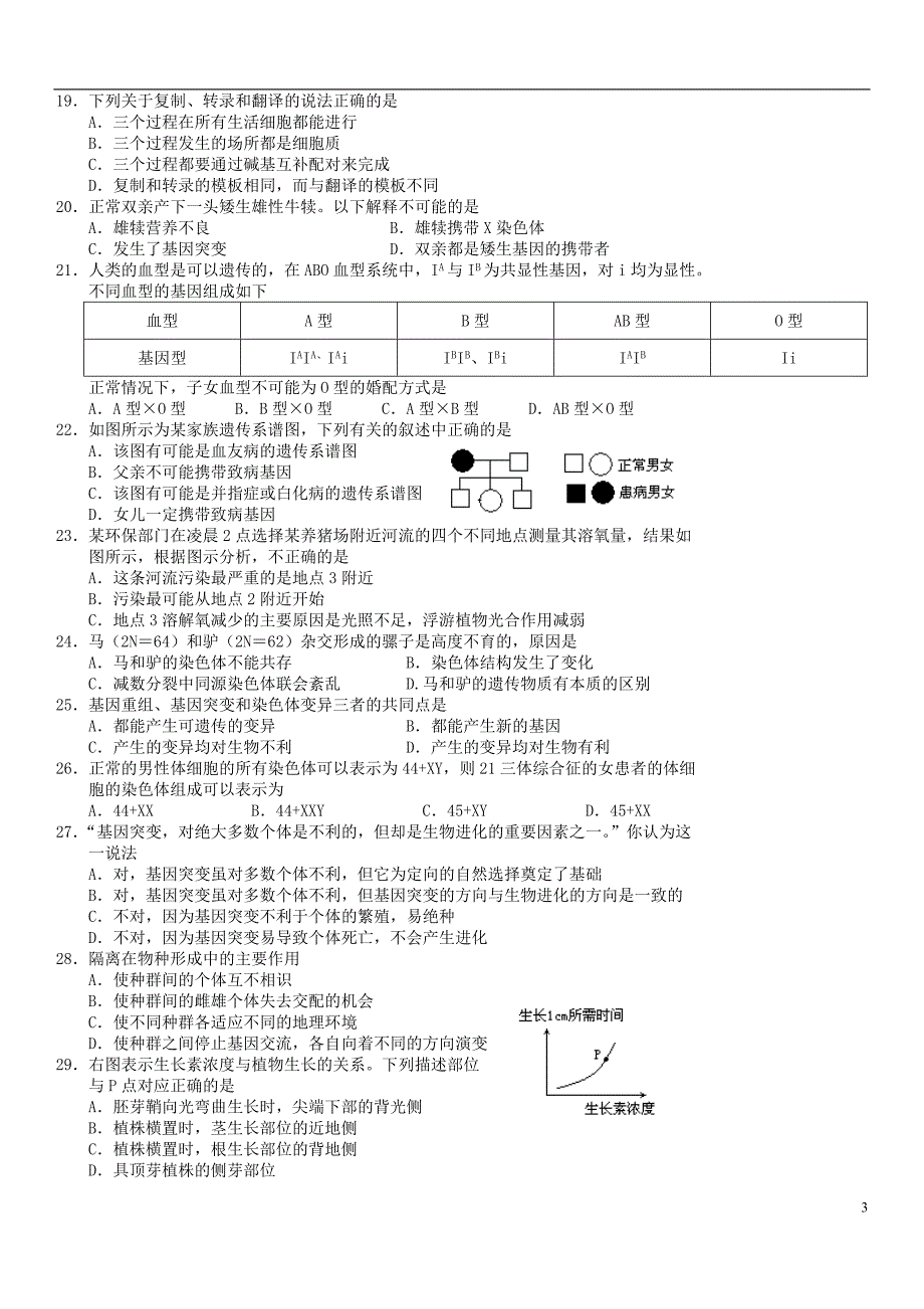 海马中学2011年高二期末生物印_第3页