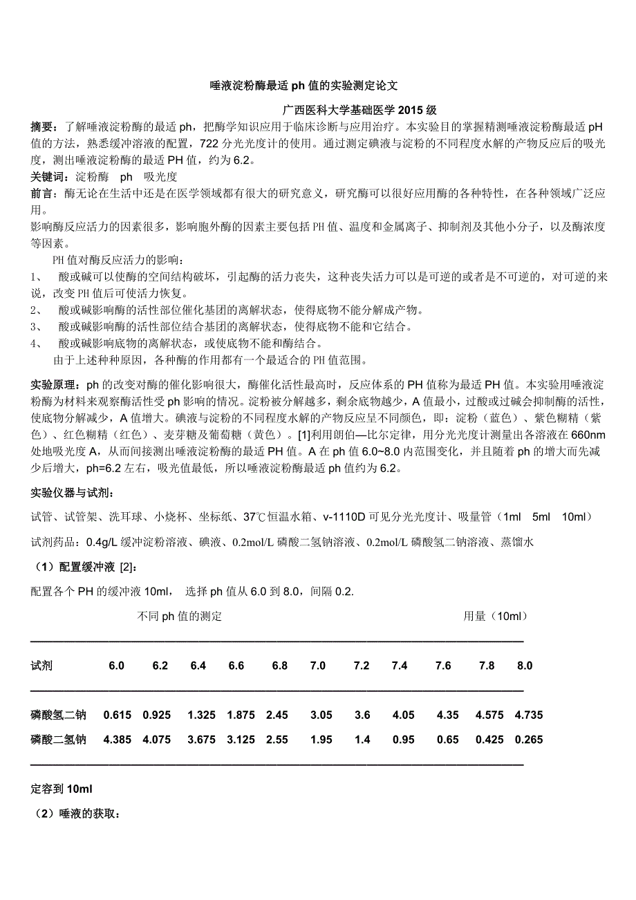 唾液淀粉酶最适PH值测定论文_第1页