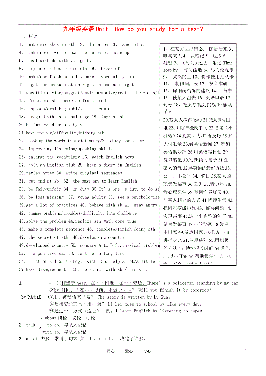 九年级英语 Unit1教师备课资料归纳 人教新目标版_第1页