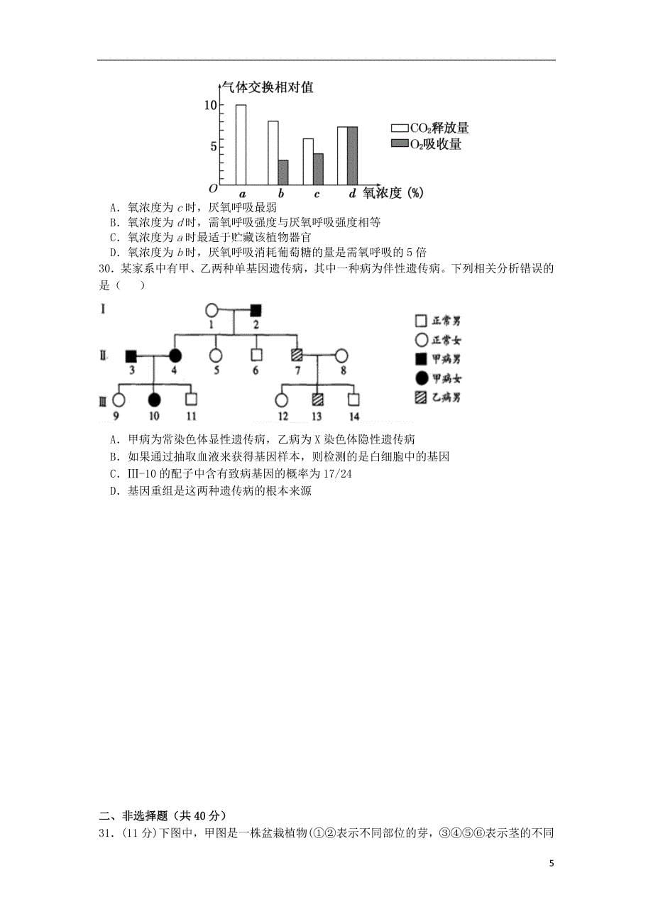 浙江省2015-2016学年高二生物上学期期末考试试题_第5页