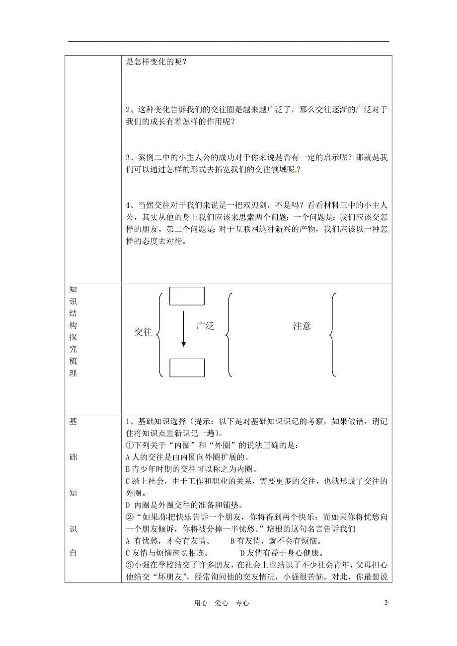 山东省乳山市南黄镇初级中学八年级政治《9.2我们的朋友遍天下》学案（无答案）_第2页