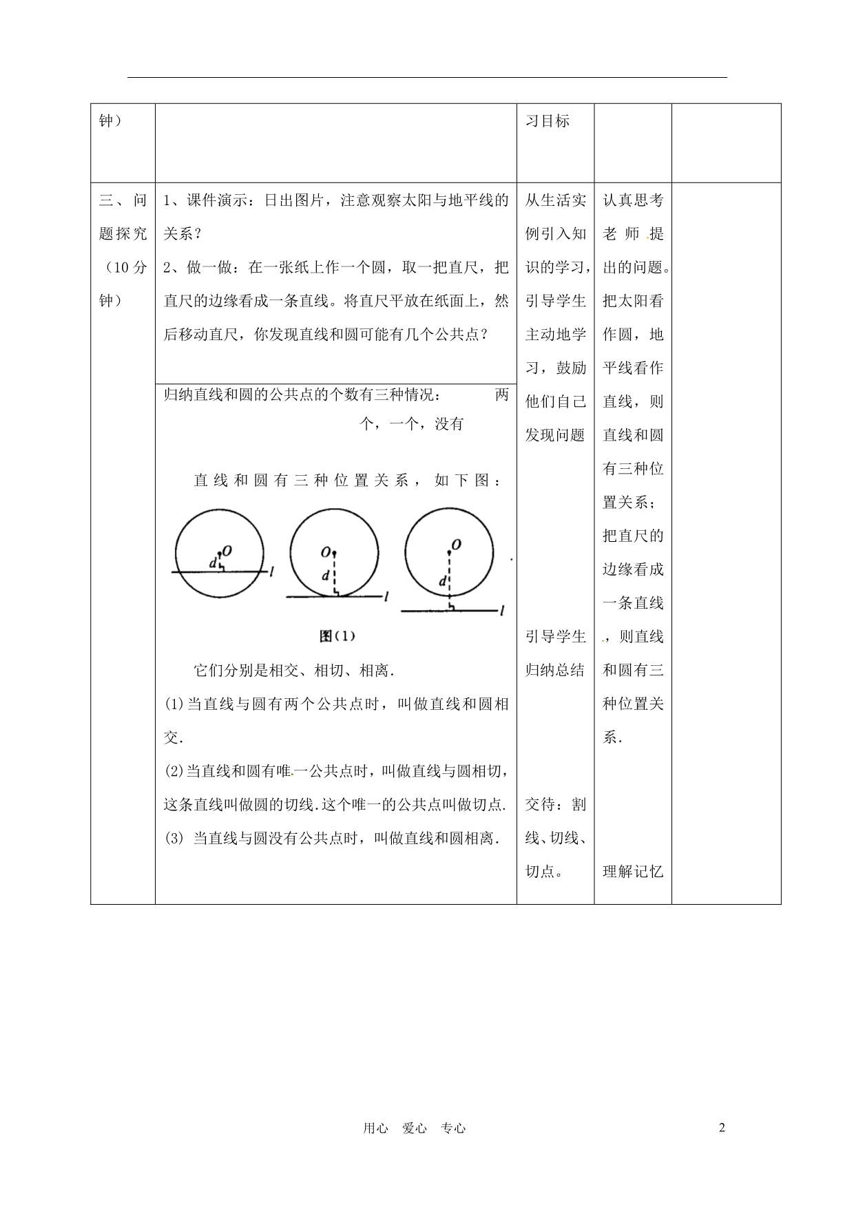 辽宁省瓦房店市第八初级中学九年级数学上册《24.2.2 直线和圆的位置关系》教学设计 人教新课标版_第2页