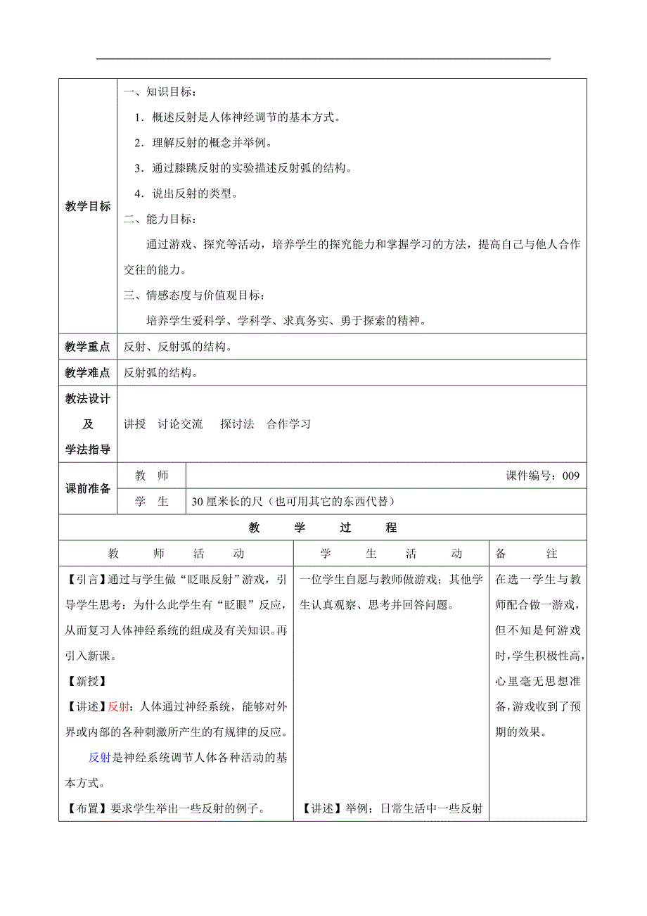 江苏省南通市实验中学八年级上册生物教案《人体的神经调节》 _第4页