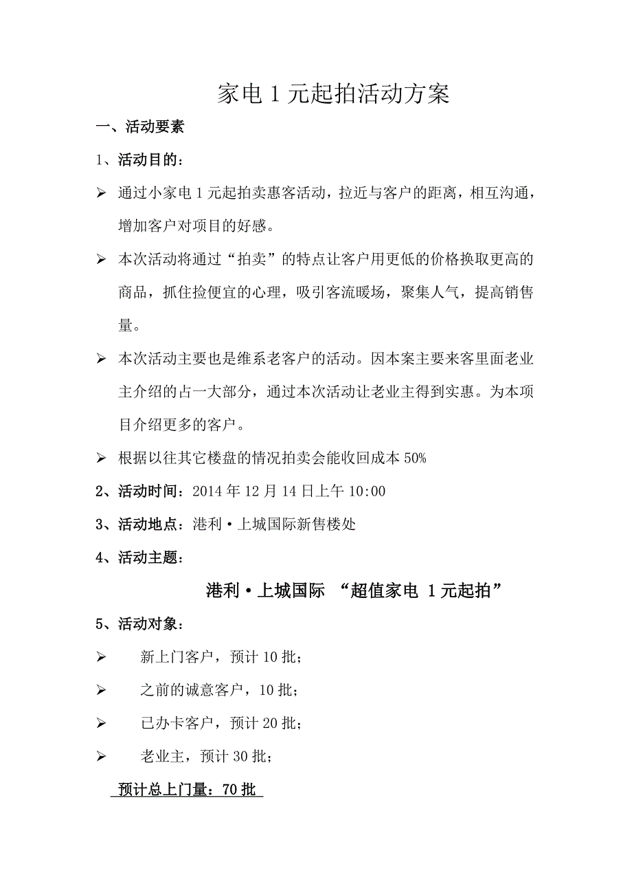 港利上城国际1元家电竞拍活动执行方案_第1页